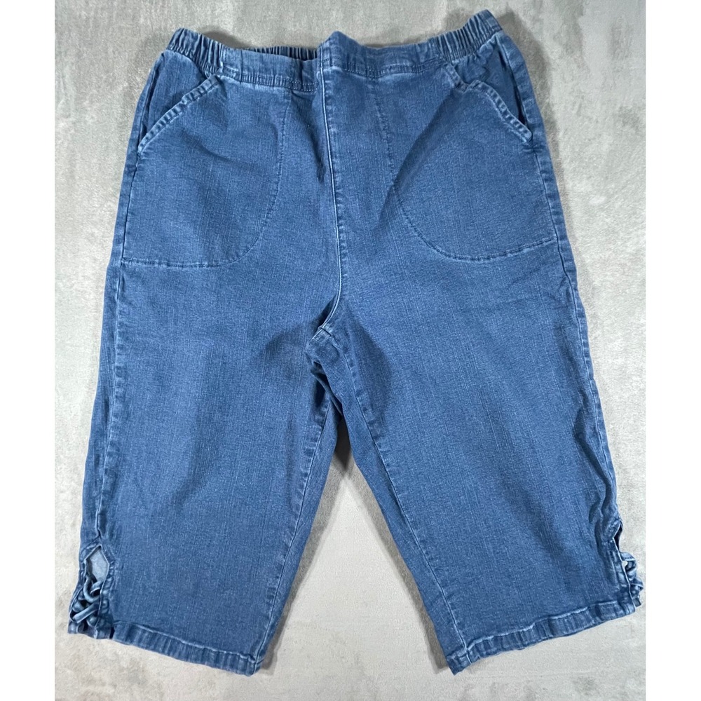 Croft & Barrow Capris Women XL Blue Denim Pull On Stretch Lattice Hem Crop Pants